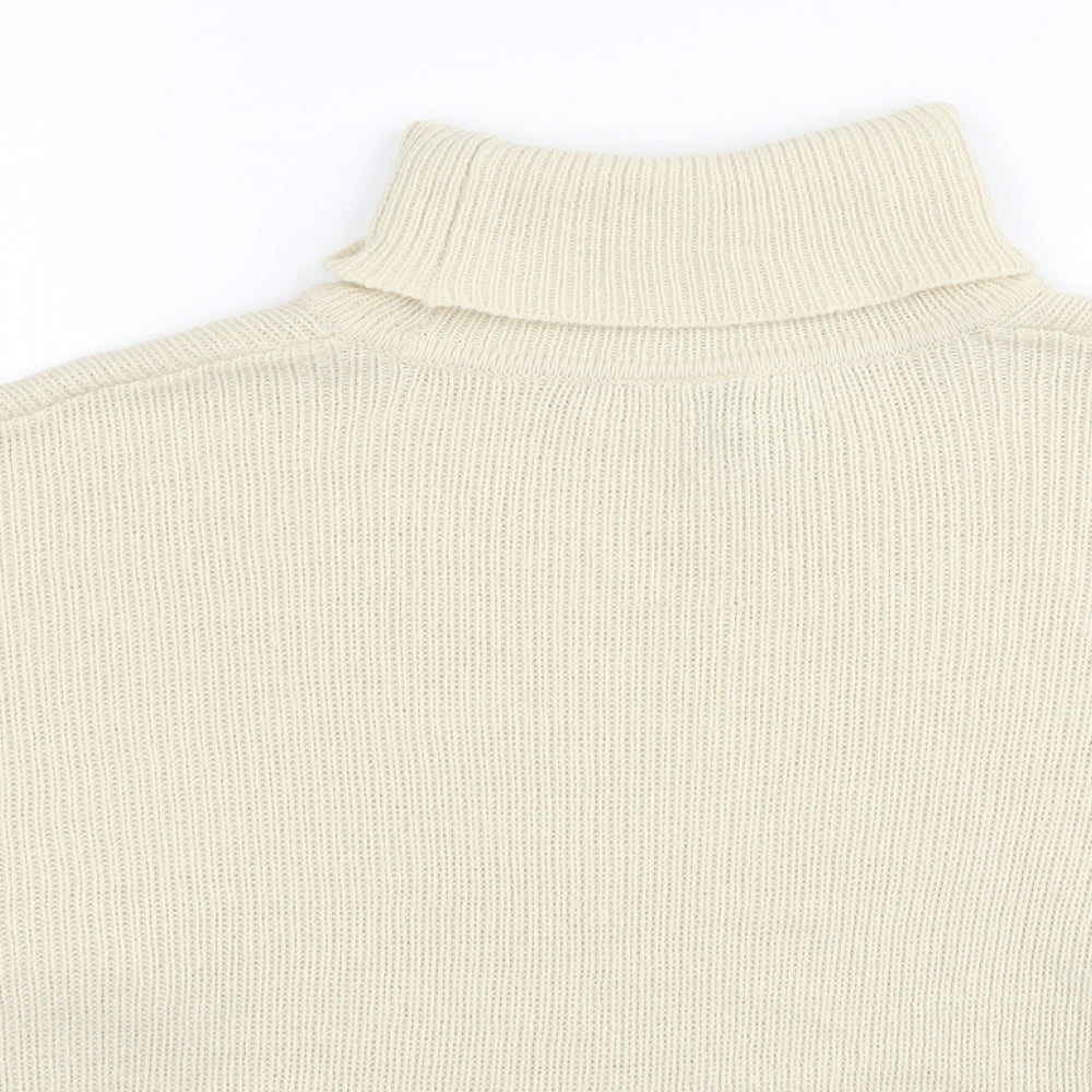 H&M Womens Beige Roll Neck Acrylic Pullover Jumper Size L - Cropped