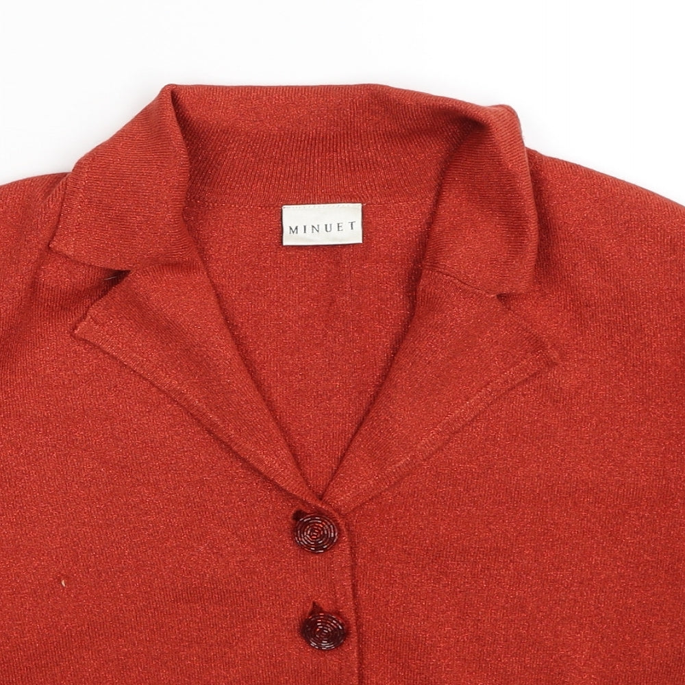 Minuet Womens Red V-Neck Viscose Cardigan Jumper Size 16