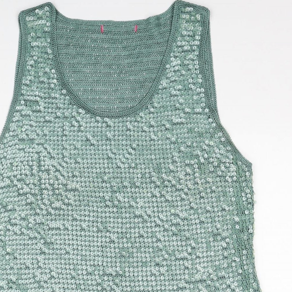 Preworn Womens Green Viscose Basic Tank Size 18 Scoop Neck