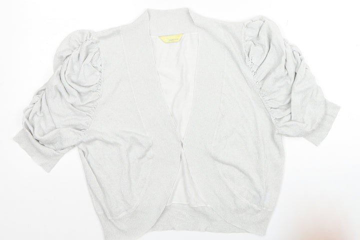 Agenda Womens Silver V-Neck Viscose Cardigan Jumper Size 18 - Ruched Sleeves