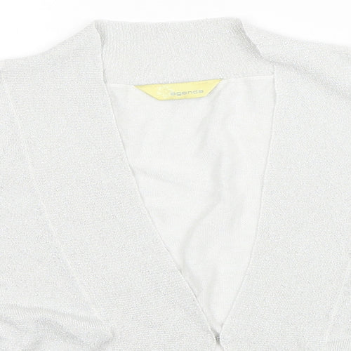 Agenda Womens Silver V-Neck Viscose Cardigan Jumper Size 18 - Ruched Sleeves