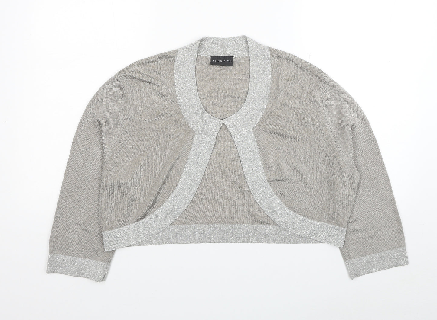Alex&Co Womens Grey Round Neck Viscose Shrug Jumper Size 20