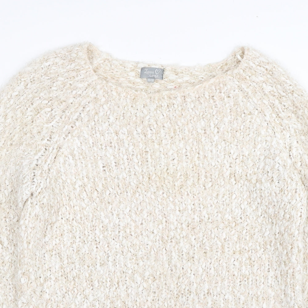 Little Lovers Womens Beige Boat Neck Polyester Tunic Jumper Size 16