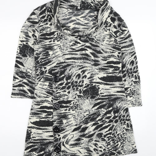Ann Marie Womens Black Animal Print Acrylic Tunic Blouse Size L Roll Neck