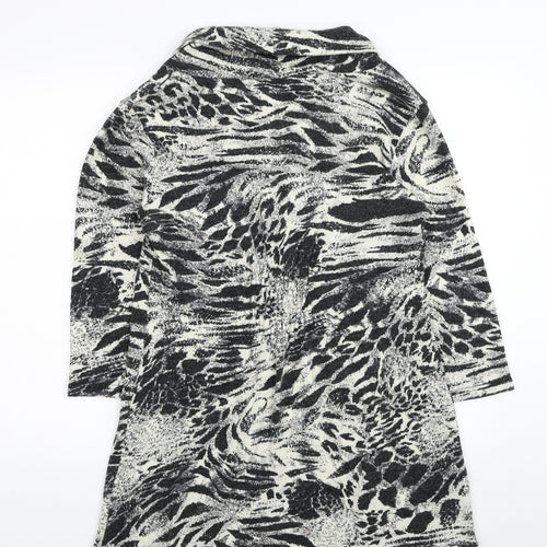 Ann Marie Womens Black Animal Print Acrylic Tunic Blouse Size L Roll Neck