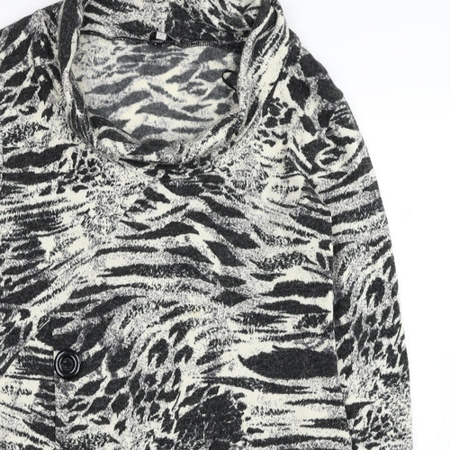 Ann Marie Womens Black Animal Print Acrylic Tunic Blouse Size L Roll Neck
