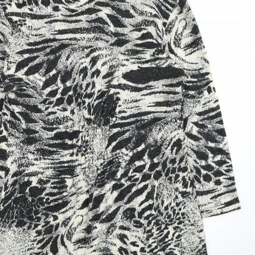 Ann Marie Womens Black Animal Print Acrylic Tunic Blouse Size L Roll Neck