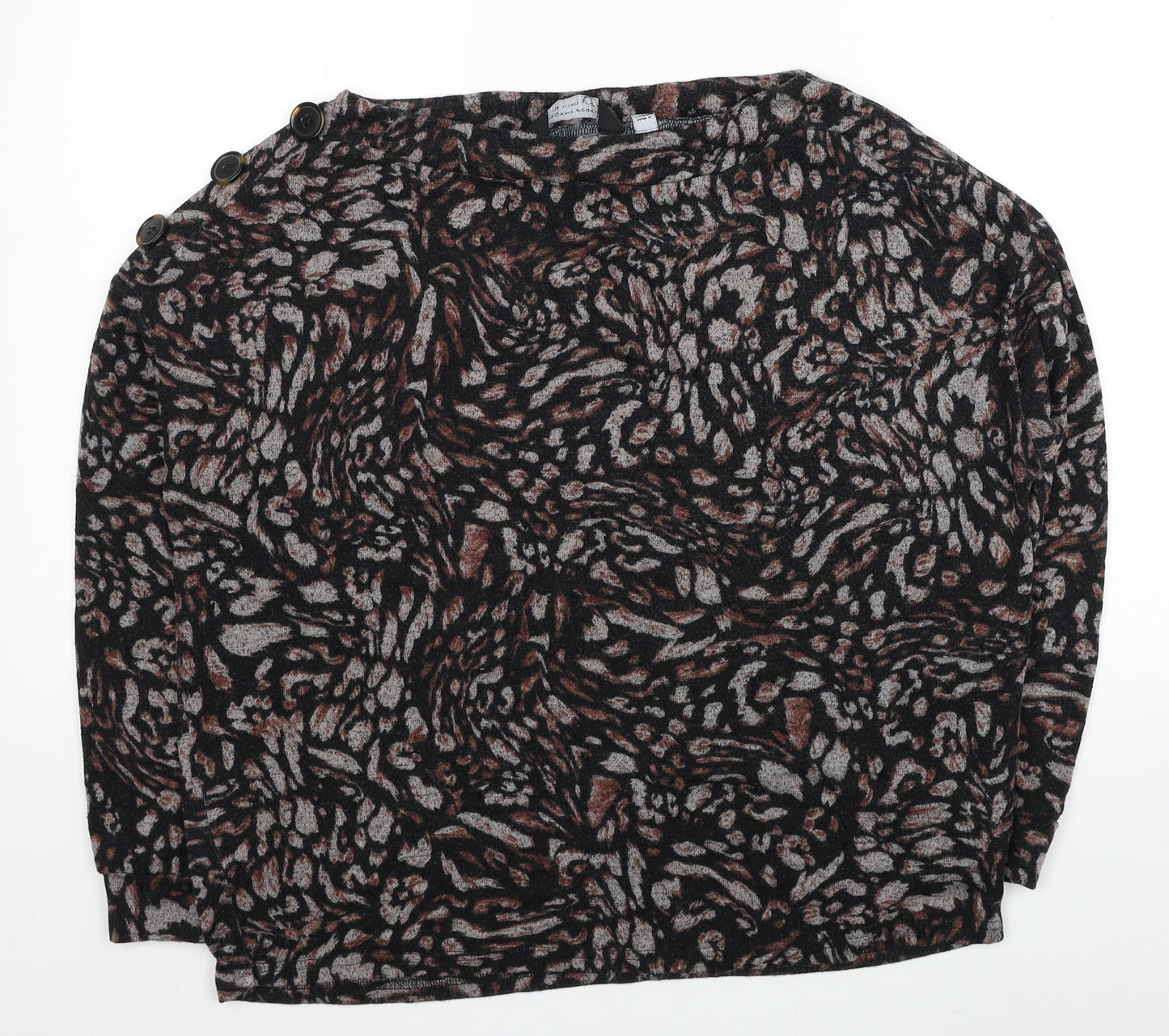 Dorothy Perkins Womens Black Animal Print Viscose Basic Blouse Size 12 Boat Neck