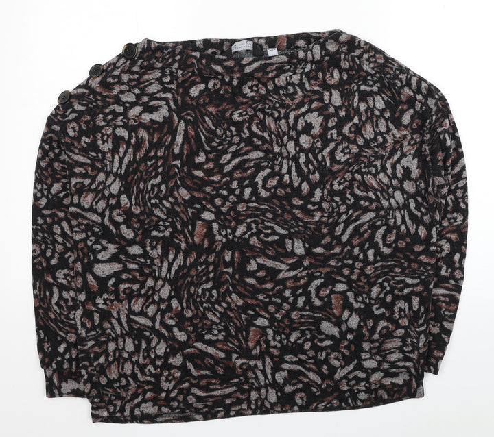 Dorothy Perkins Womens Black Animal Print Viscose Basic Blouse Size 12 Boat Neck