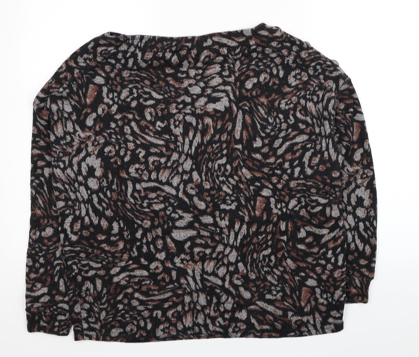 Dorothy Perkins Womens Black Animal Print Viscose Basic Blouse Size 12 Boat Neck
