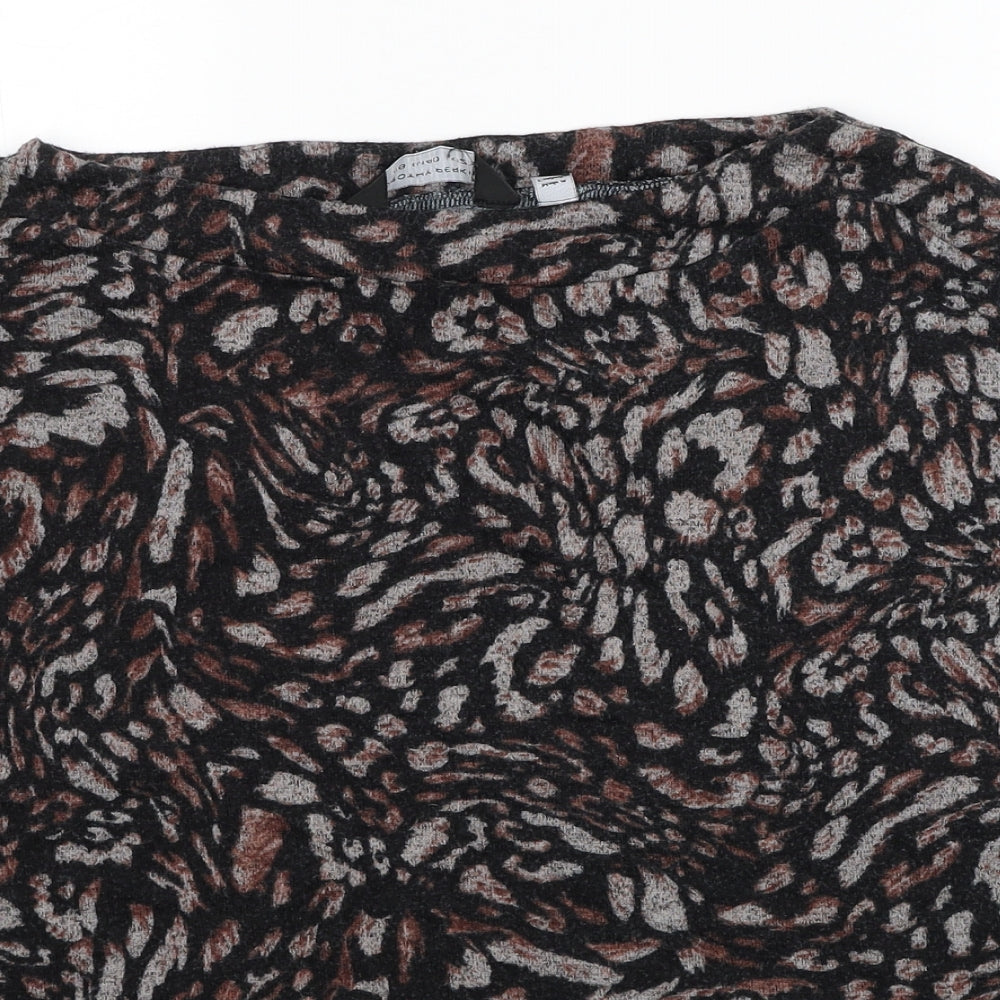 Dorothy Perkins Womens Black Animal Print Viscose Basic Blouse Size 12 Boat Neck