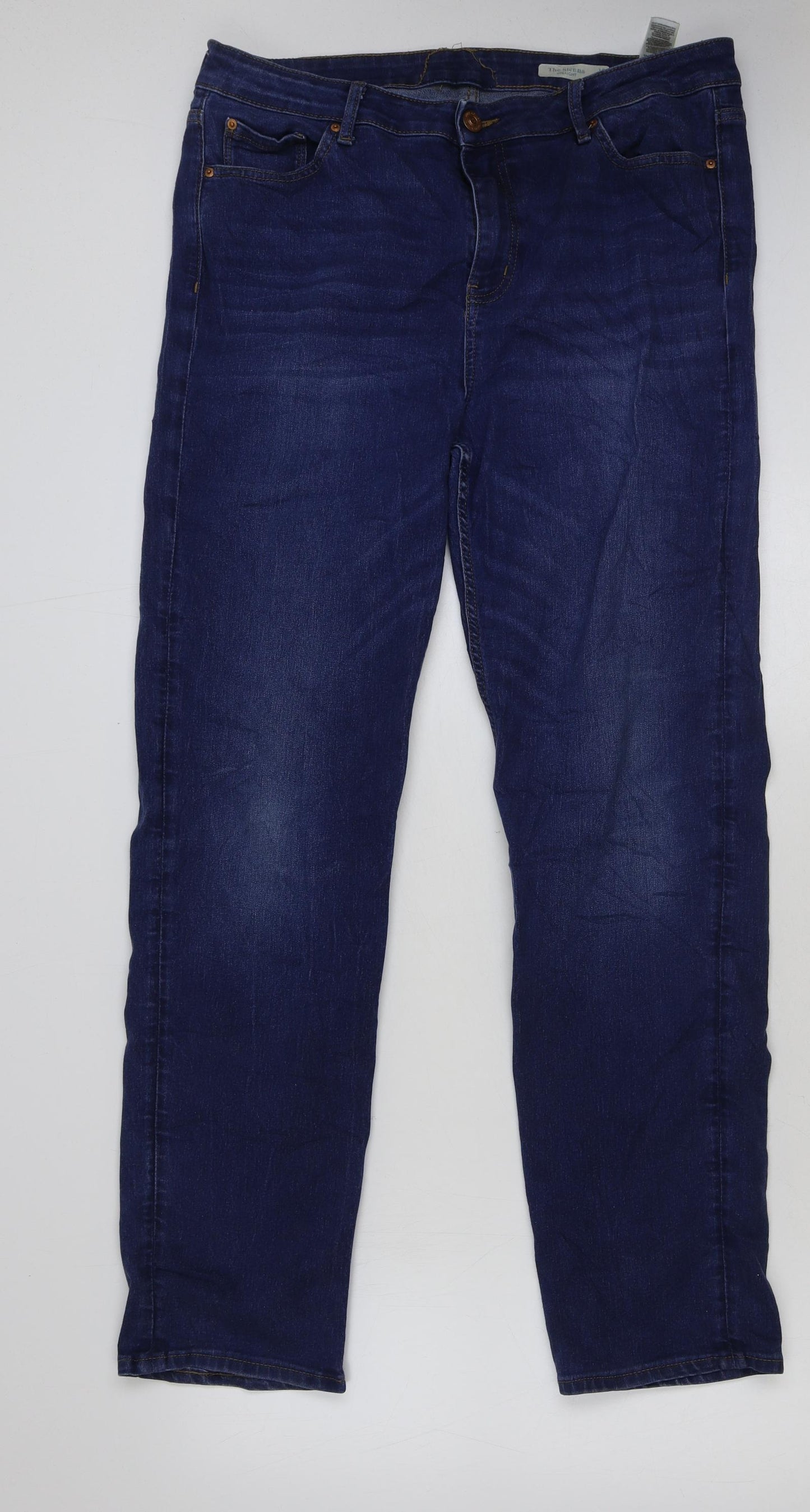 Marks and Spencer Womens Blue Cotton Straight Jeans Size 16 L32 in Regular Button