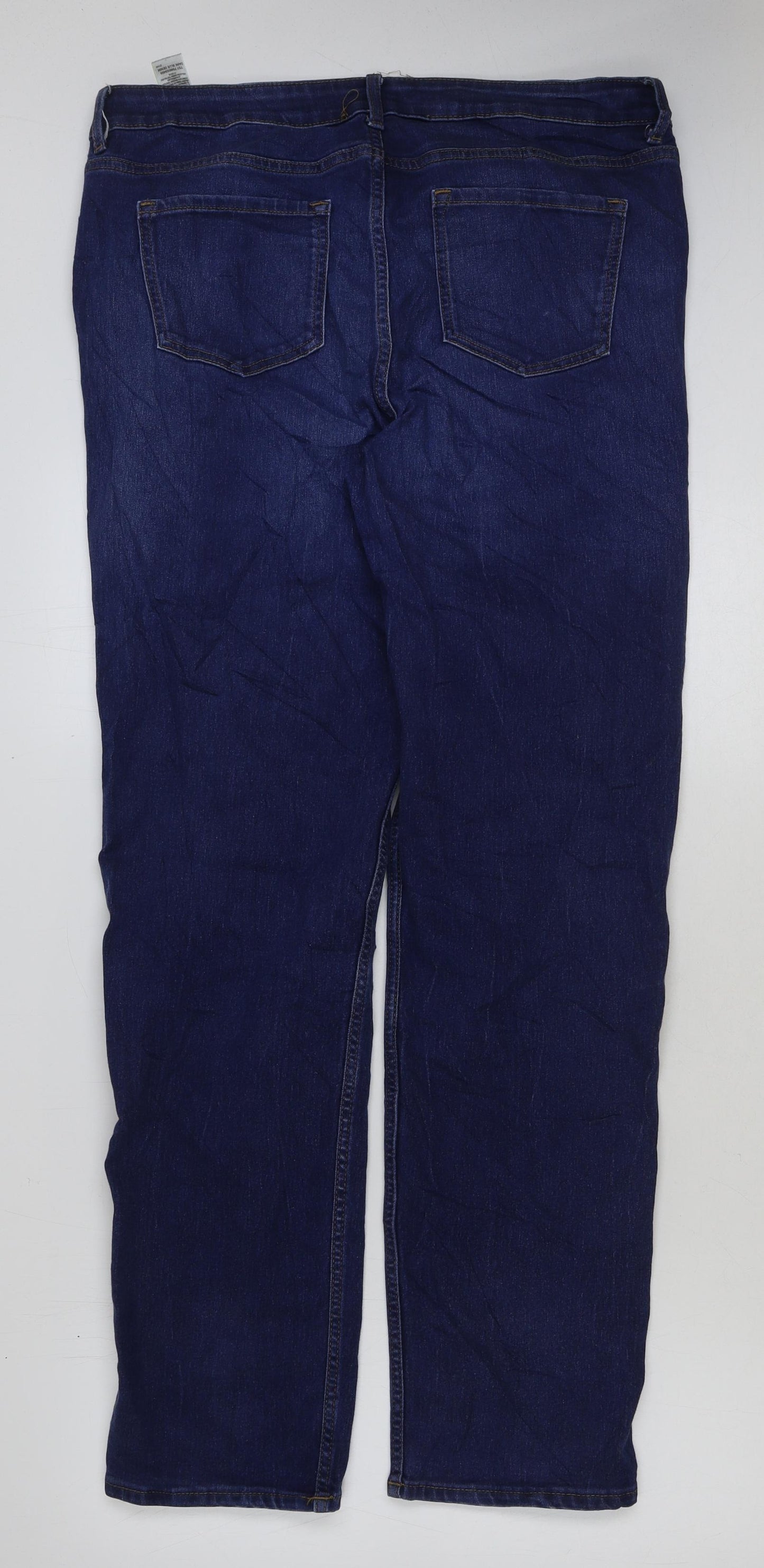 Marks and Spencer Womens Blue Cotton Straight Jeans Size 16 L32 in Regular Button