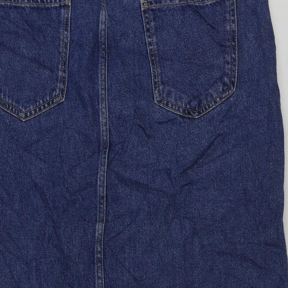 NEXT Womens Blue Cotton A-Line Skirt Size 14 Button