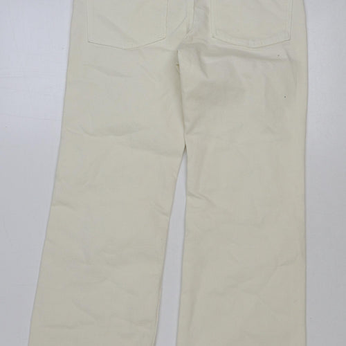 Zara Girls White Cotton Wide-Leg Jeans Size 13-14 Years Regular Button - Distressed hem