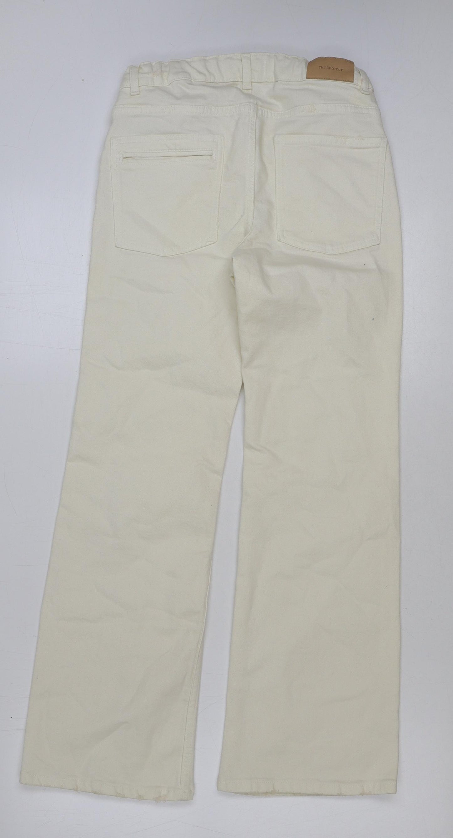 Zara Girls White Cotton Wide-Leg Jeans Size 13-14 Years Regular Button - Distressed hem