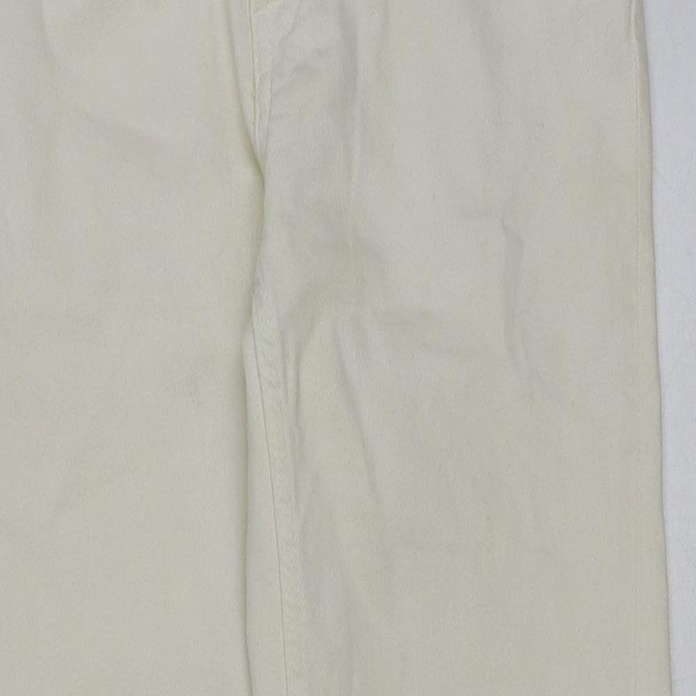 Zara Girls White Cotton Wide-Leg Jeans Size 13-14 Years Regular Button - Distressed hem