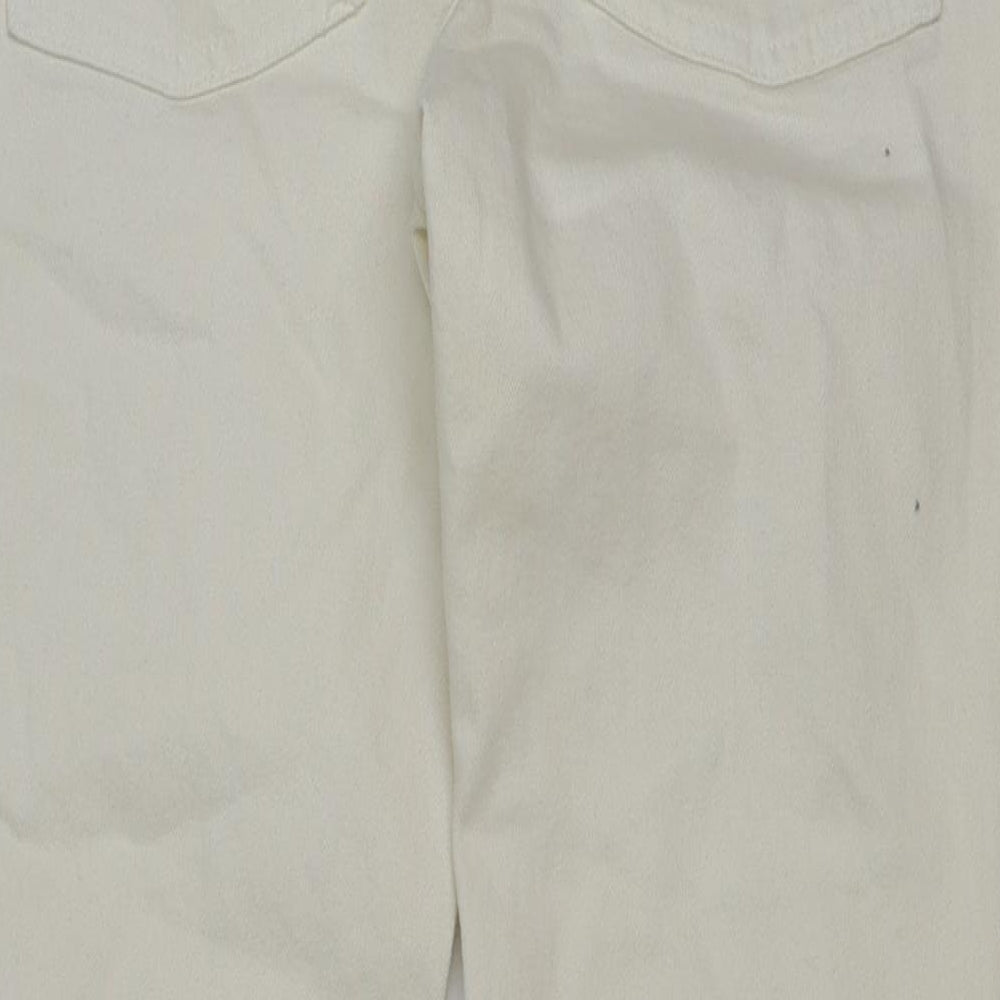 Zara Girls White Cotton Wide-Leg Jeans Size 13-14 Years Regular Button - Distressed hem