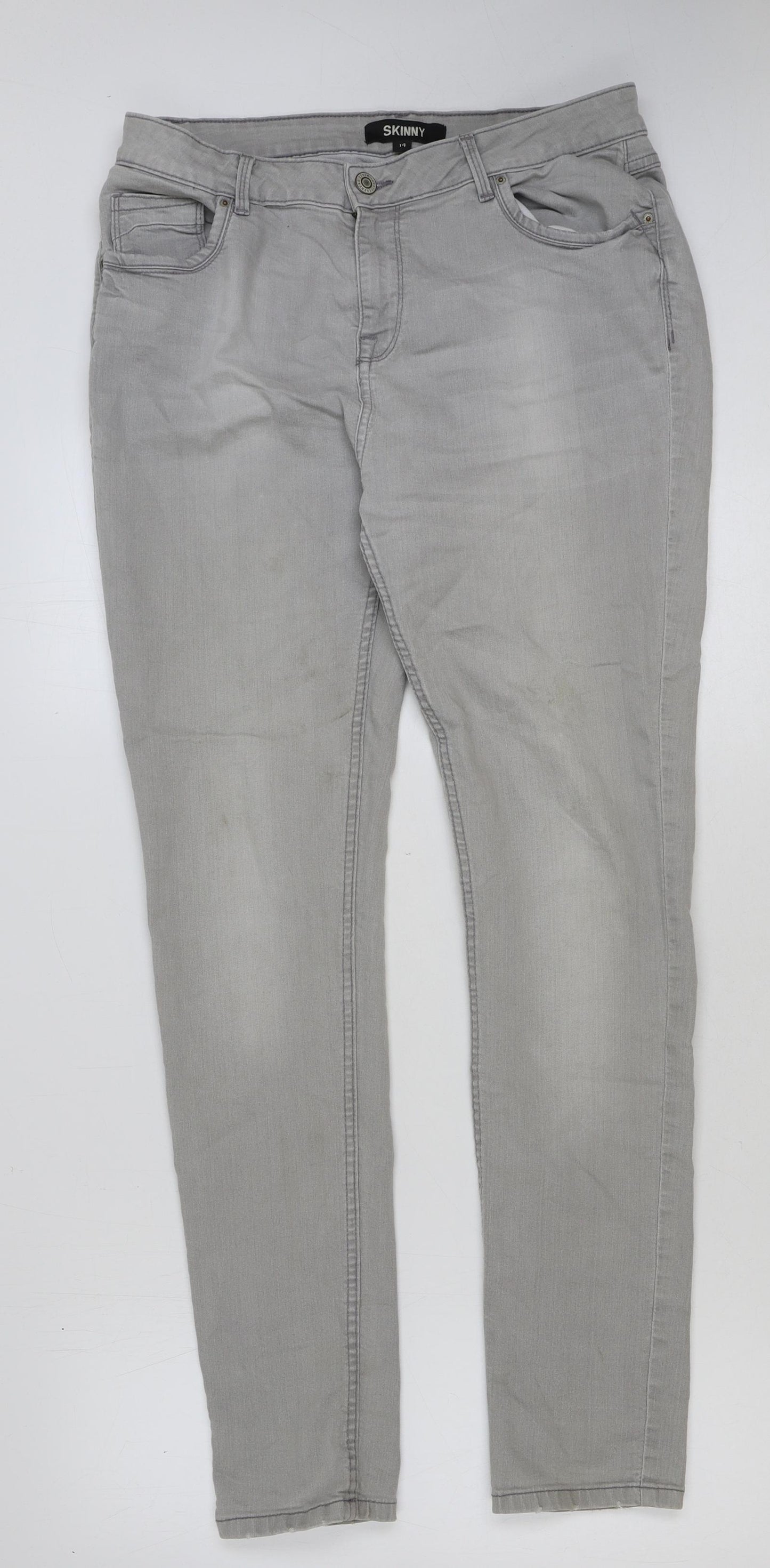 Peacocks Womens Grey Cotton Skinny Jeans Size 14 L31 in Regular Button