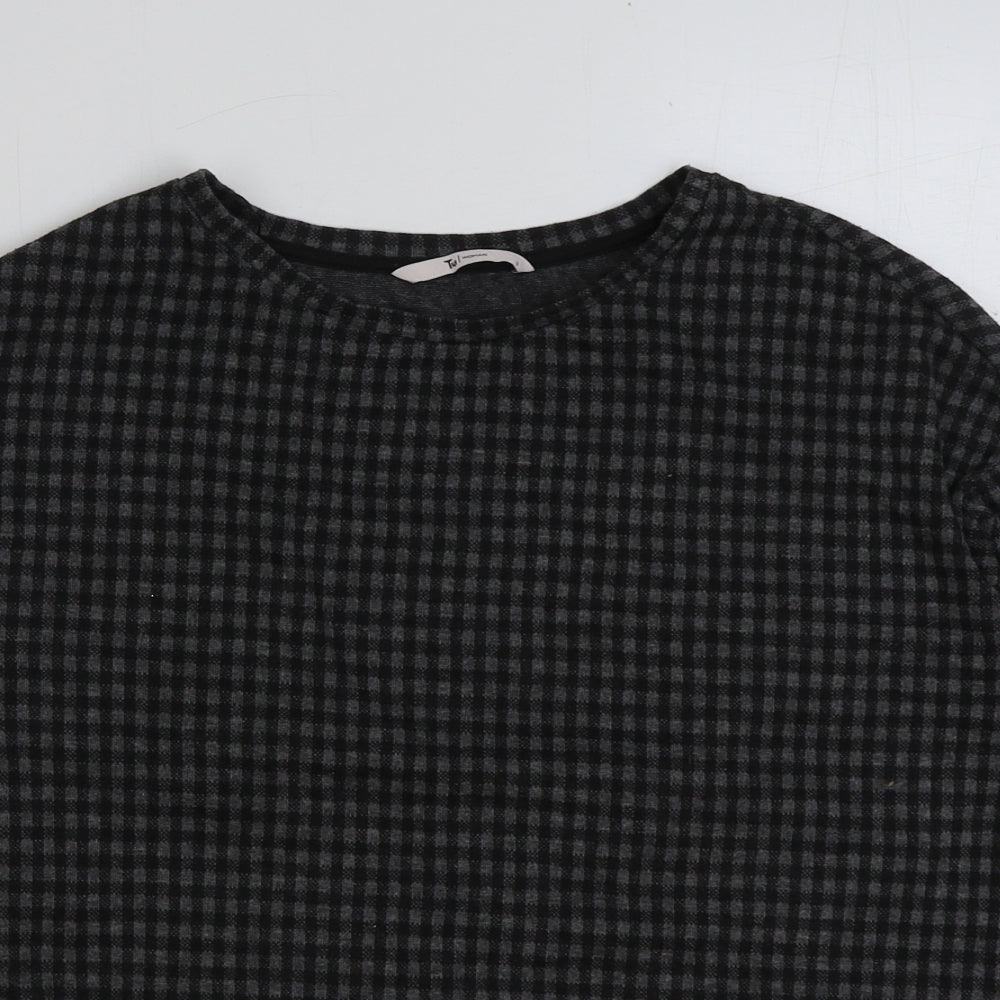 TU Womens Grey Check Polyester Basic T-Shirt Size 8 Round Neck