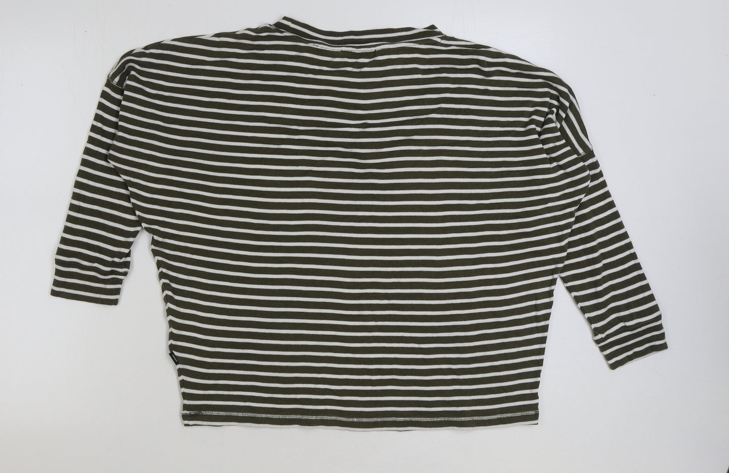 Superdry Womens Grey Striped Cotton Basic T-Shirt Size 12 Round Neck