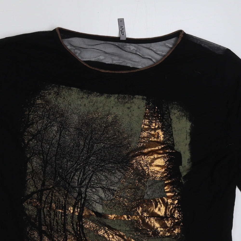 EDISTA Womens Black Polyester Basic T-Shirt Size XL Round Neck - Paris