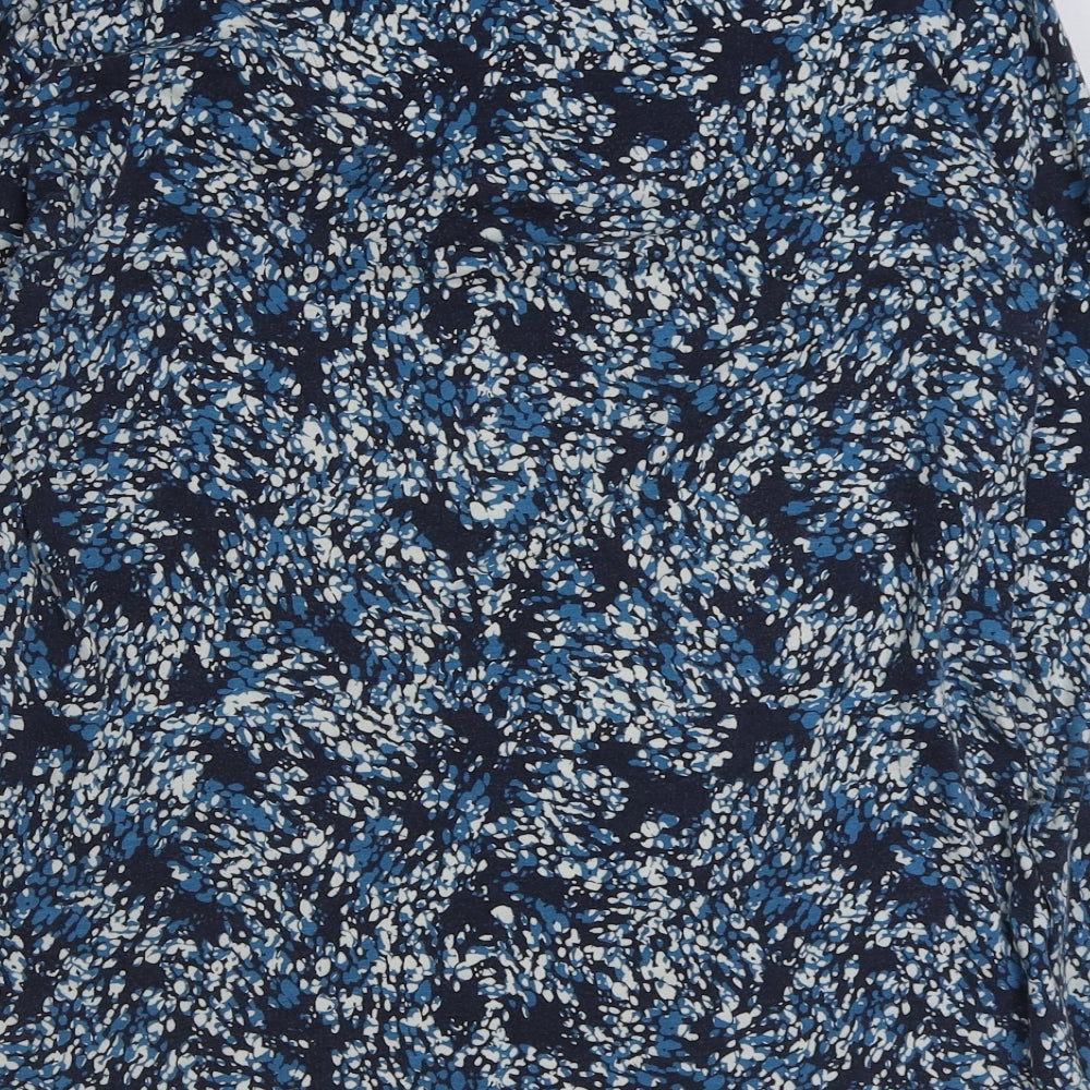 Marks and Spencer Womens Blue Geometric Polyester Basic T-Shirt Size 14 Scoop Neck