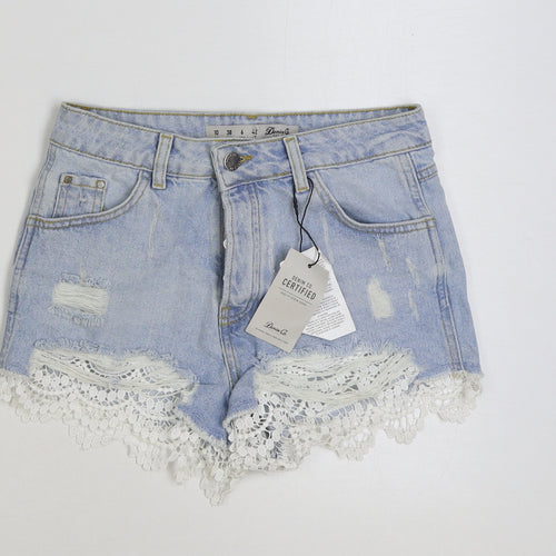 Denim & Co. Womens Blue Cotton Hot Pants Shorts Size 10 Regular Button