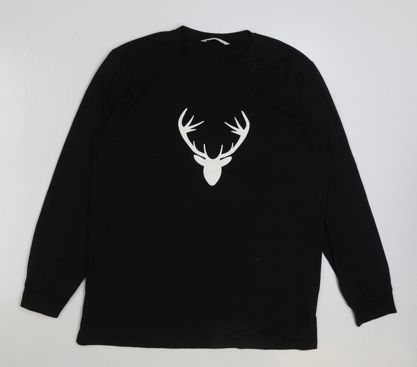 PatPat Mens Black Polyester Pyjama Top Size M Pullover - Reindeer