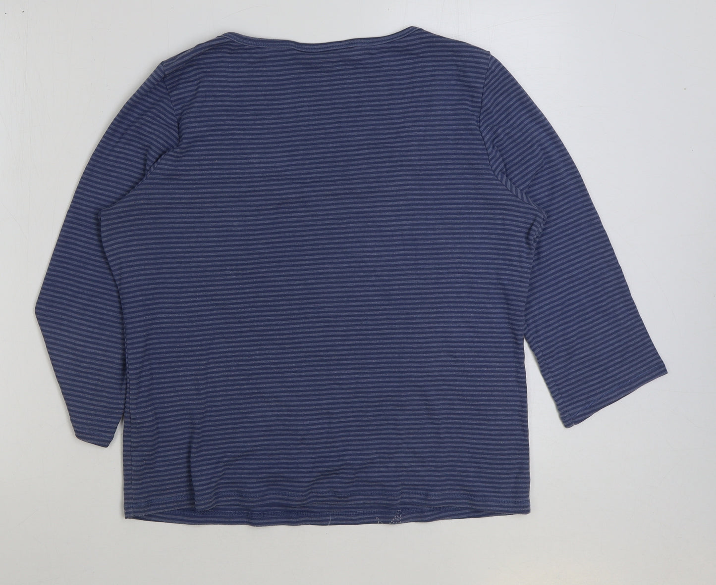 BHS Womens Blue Striped Cotton Basic T-Shirt Size 18 Scoop Neck