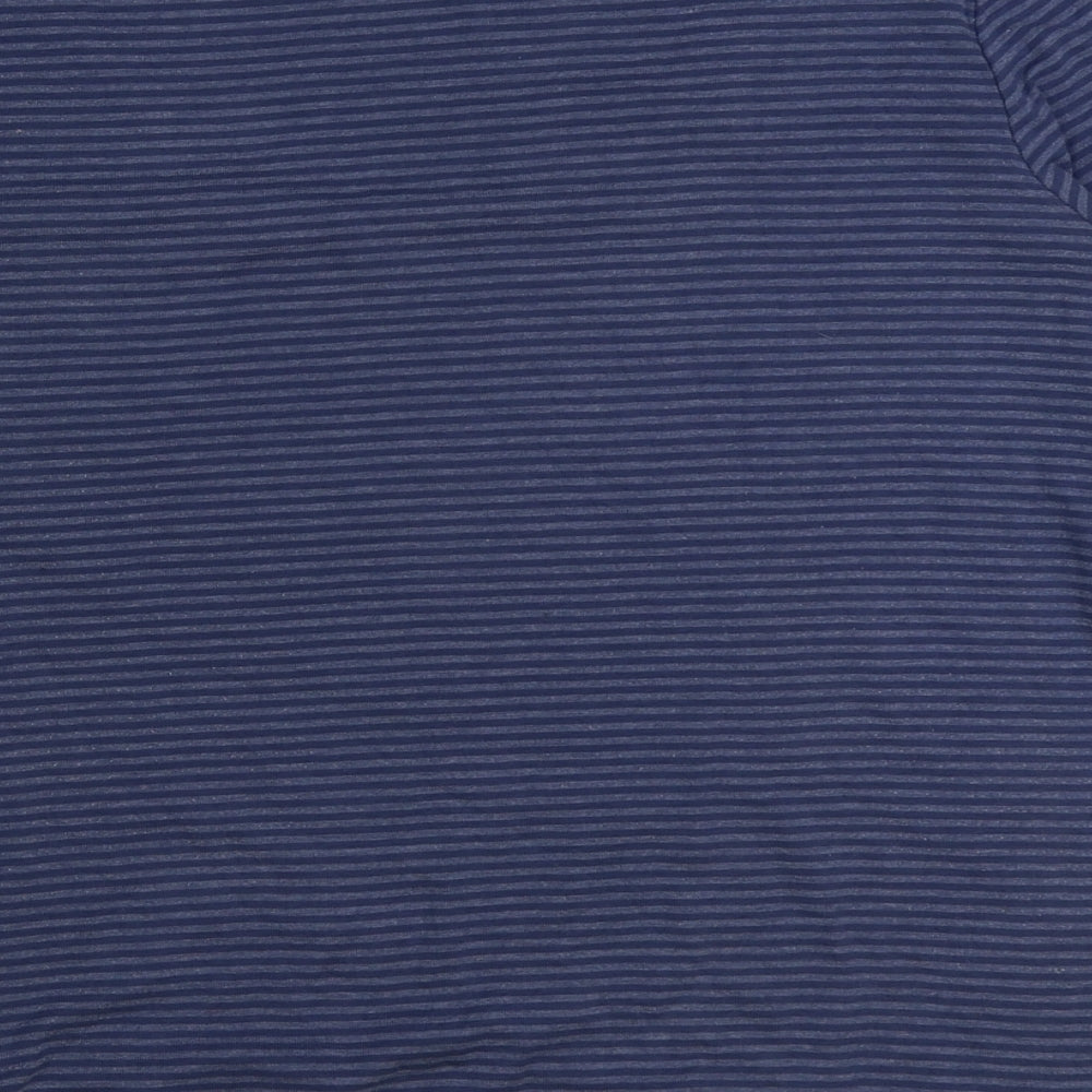 BHS Womens Blue Striped Cotton Basic T-Shirt Size 18 Scoop Neck