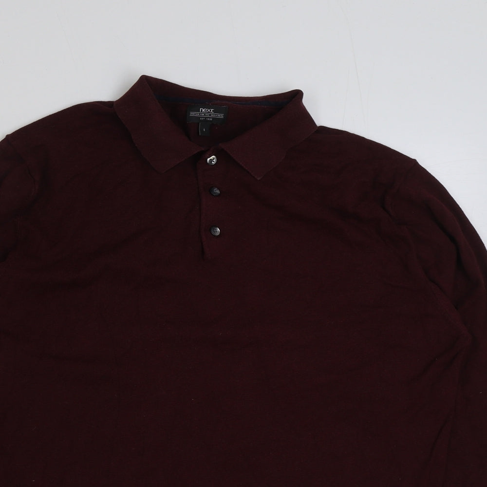 NEXT Mens Red Cotton Polo Size L Collared Button