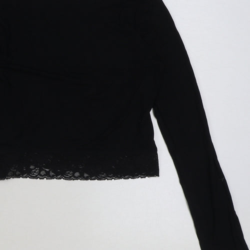 Select Girls Black Viscose Cropped T-Shirt Size 12-13 Years Scoop Neck Pullover - Lace Detail