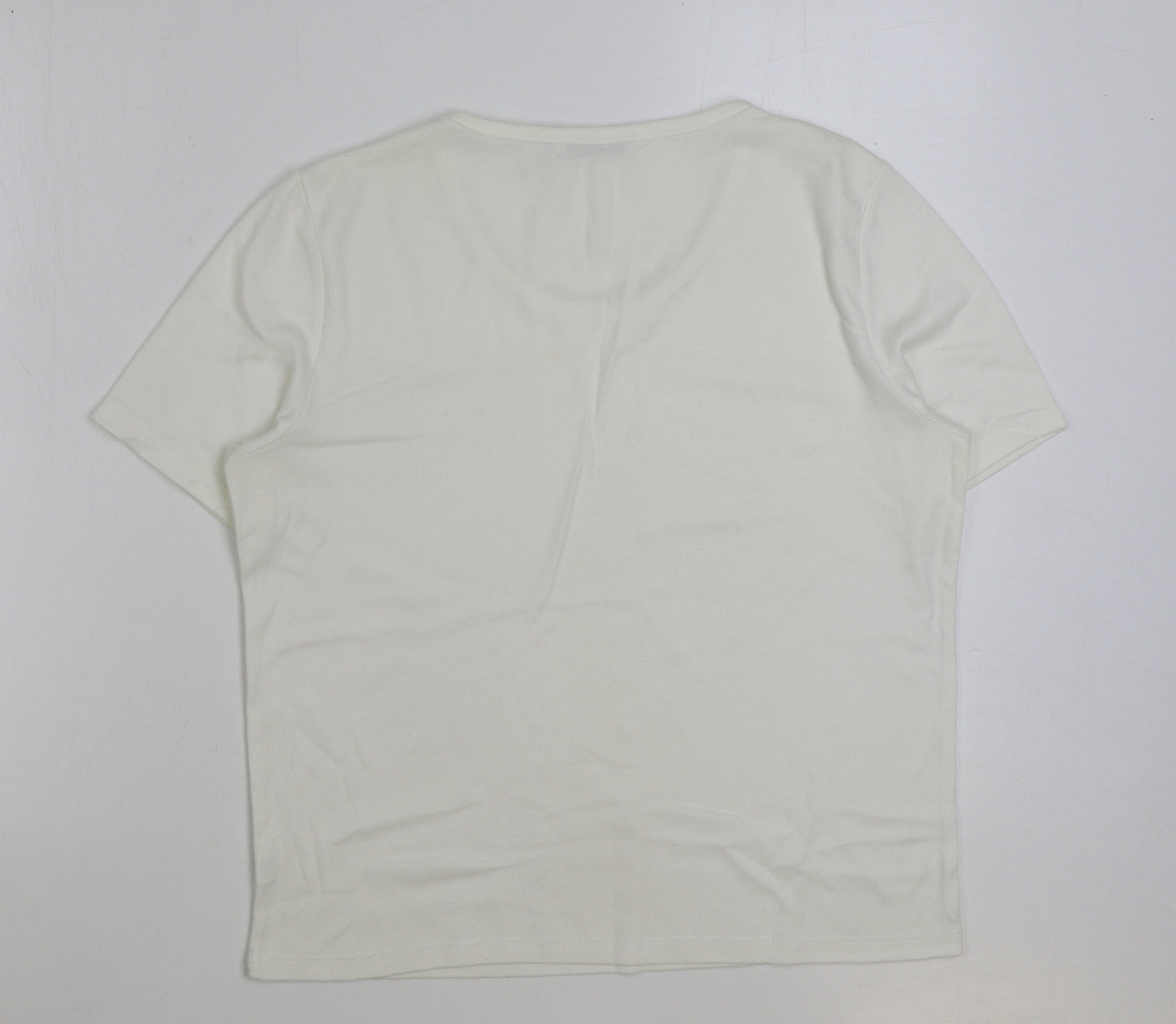 Poppy Womens White Polyester Basic T-Shirt Size 14 Round Neck