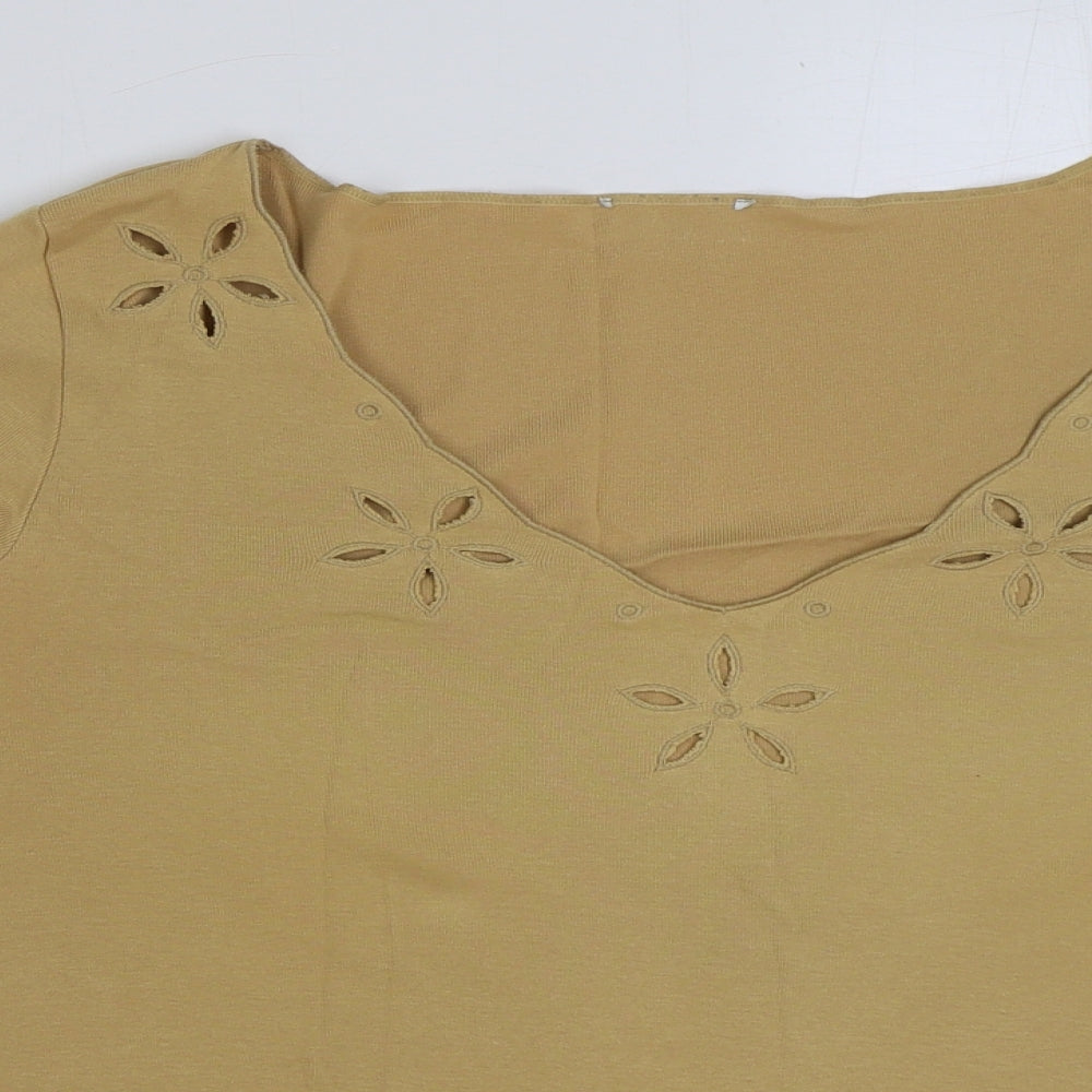 Marks and Spencer Womens Brown Polyester Basic T-Shirt Size 18 V-Neck - Cut Out Detail