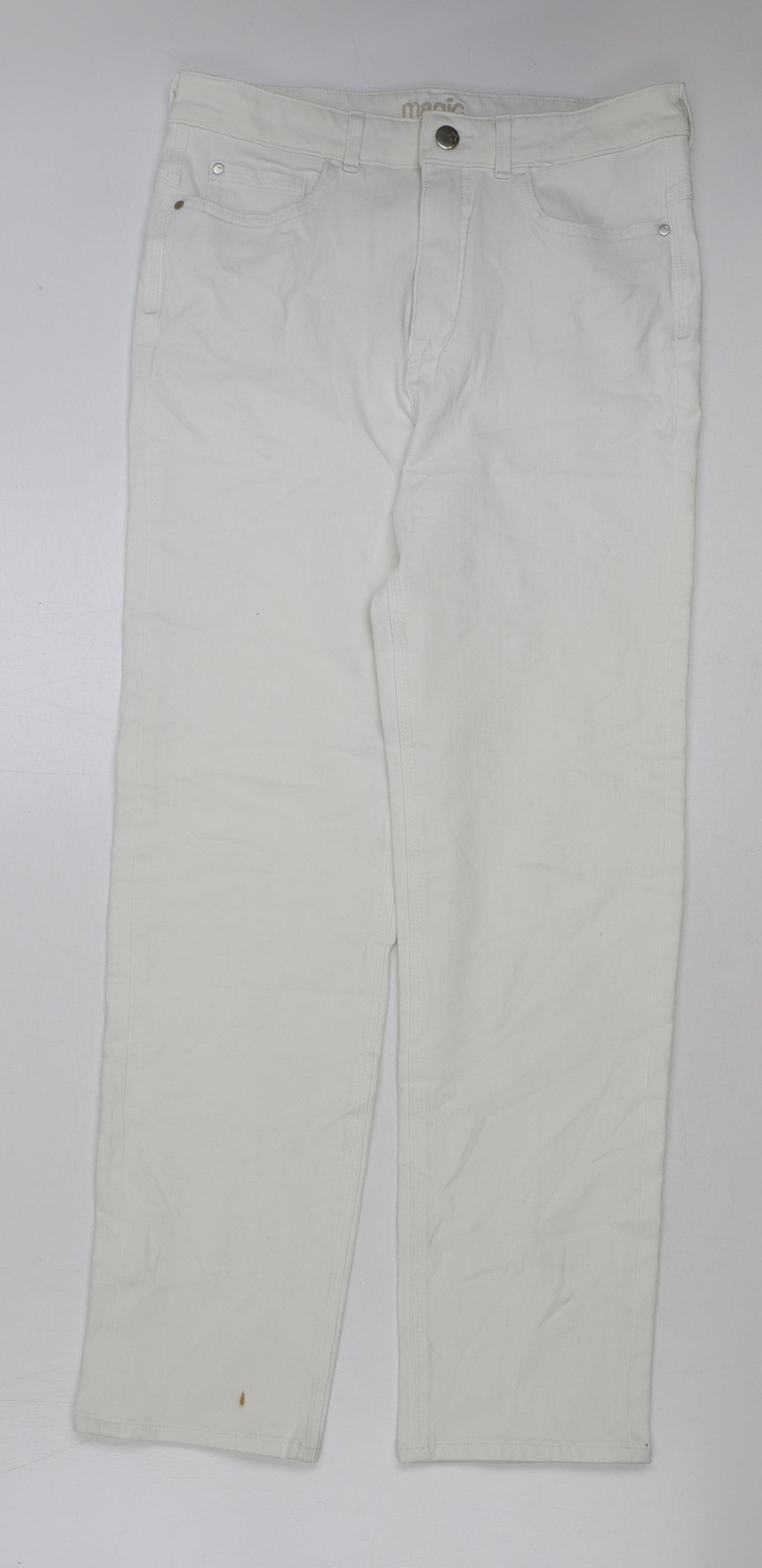 Marks and Spencer Womens White Cotton Straight Jeans Size 12 L29 in Regular Button