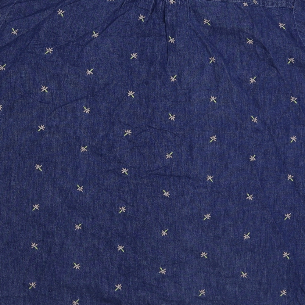 Marks and Spencer Womens Blue Floral Cotton Basic Button-Up Size 22 Collared