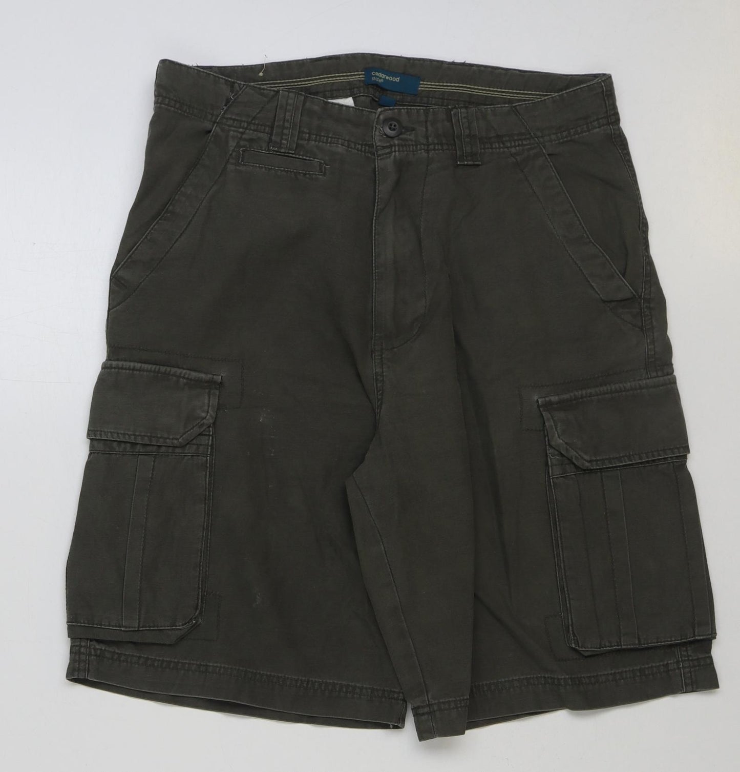 Cedar Wood State Mens Green Cotton Cargo Shorts Size 32 in L10 in Regular Button