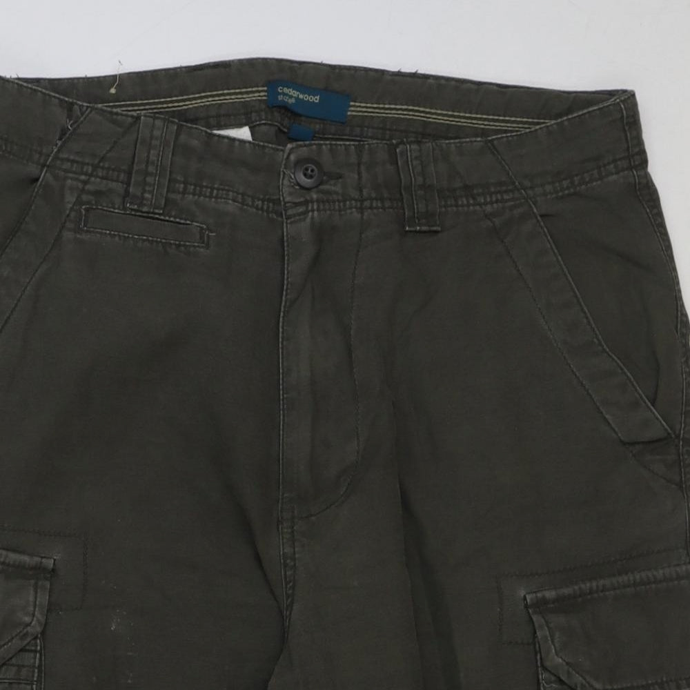 Cedar Wood State Mens Green Cotton Cargo Shorts Size 32 in L10 in Regular Button