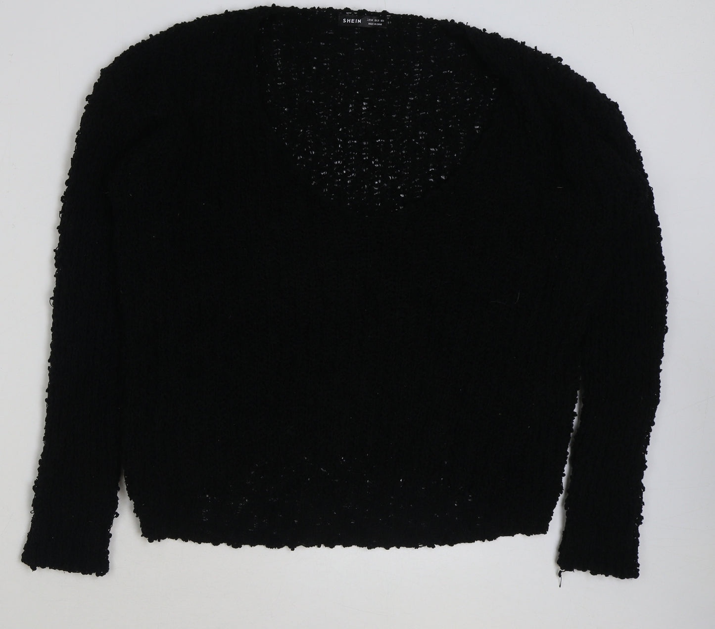 SheIn Womens Black V-Neck Acrylic Pullover Jumper Size M