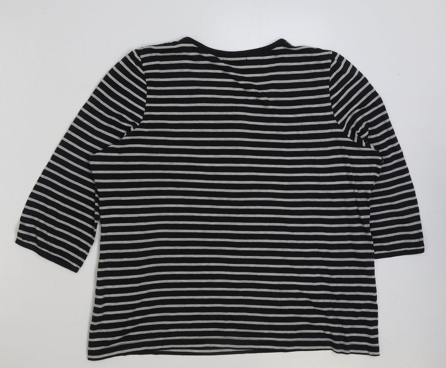 Bonmarché Womens Blue Striped Polyester Basic T-Shirt Size 20 Round Neck