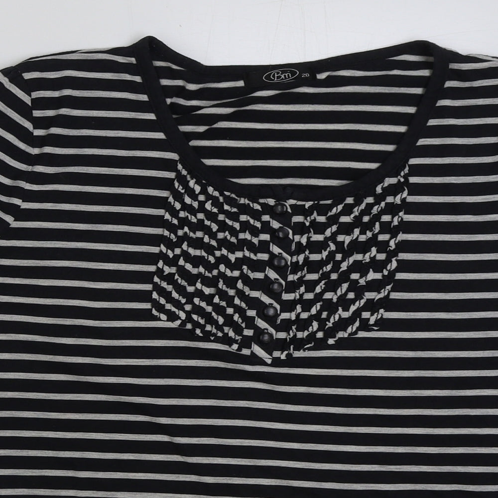 Bonmarché Womens Blue Striped Polyester Basic T-Shirt Size 20 Round Neck