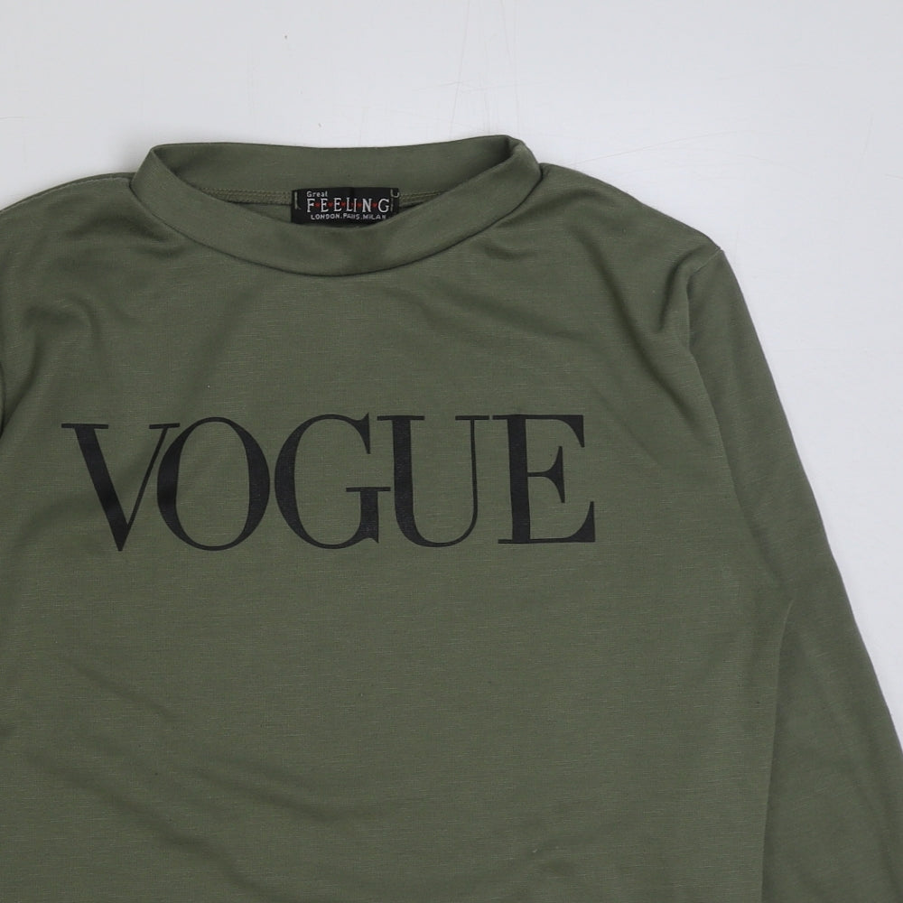 Feeling Womens Green Polyester Pullover Sweatshirt Size M Pullover - Vogue