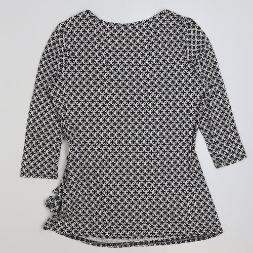 Marks and Spencer Womens Black Geometric Viscose Basic Blouse Size 14 Scoop Neck - Ruched Detail