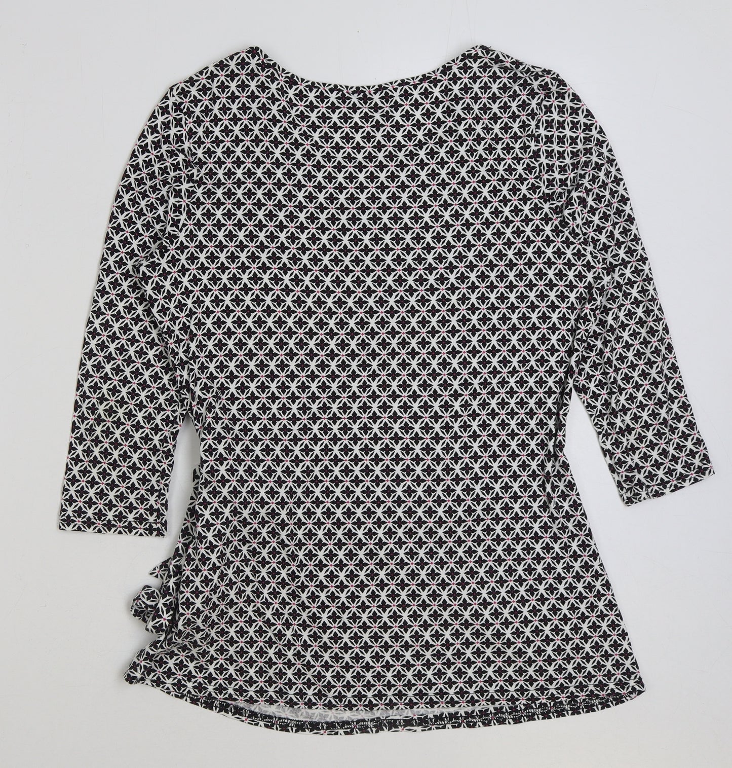 Marks and Spencer Womens Black Geometric Viscose Basic Blouse Size 14 Scoop Neck - Ruched Detail