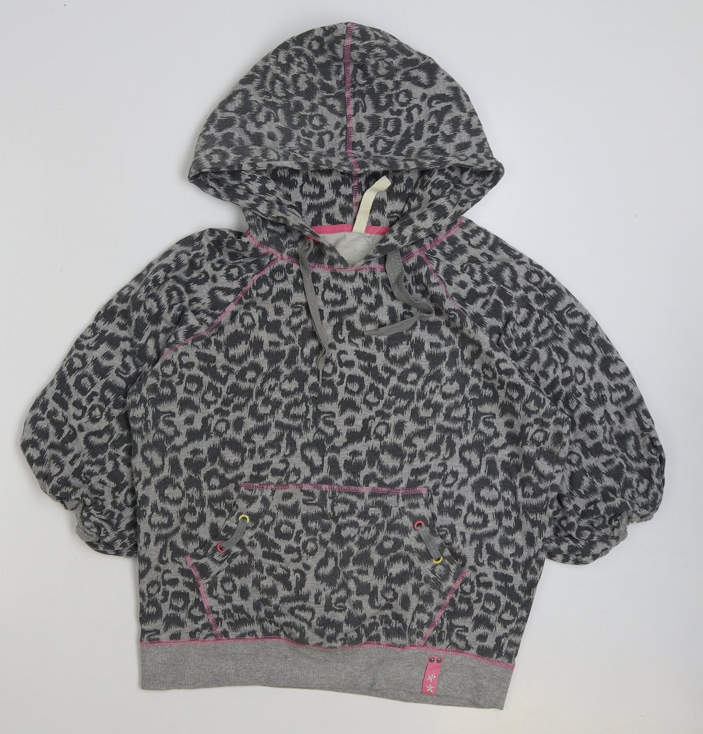 hoi pattoi Womens Grey Animal Print Polyester Pullover Hoodie Size 16 Pullover