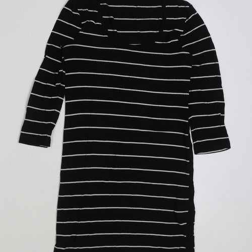 H&M Womens Black Striped Polyester A-Line Size XS Scoop Neck Pullover