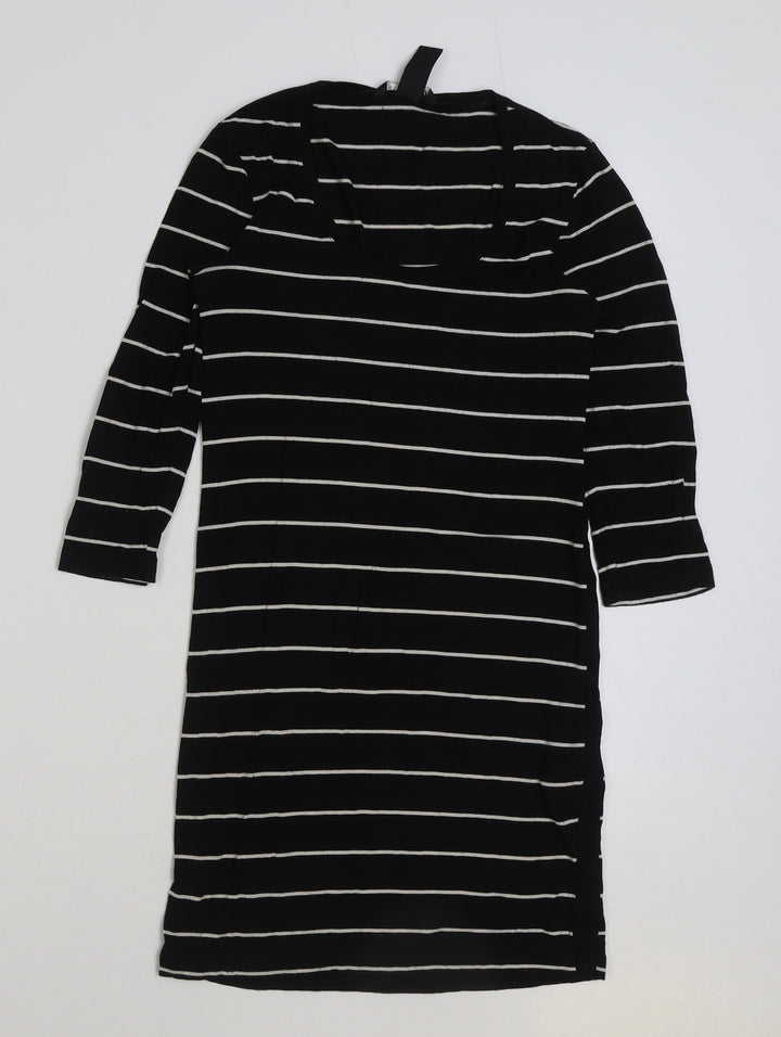 H&M Womens Black Striped Polyester A-Line Size XS Scoop Neck Pullover