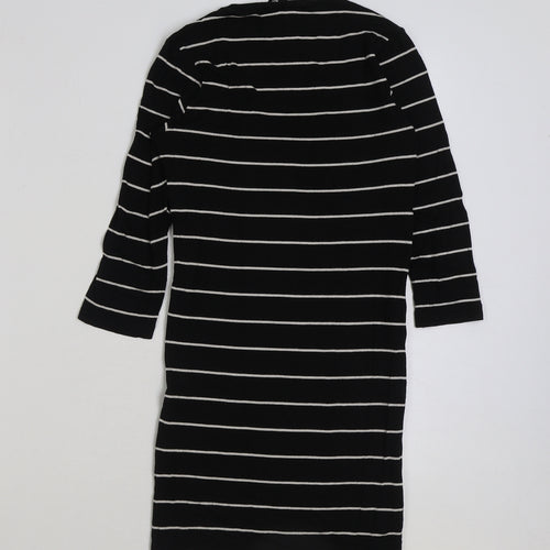 H&M Womens Black Striped Polyester A-Line Size XS Scoop Neck Pullover