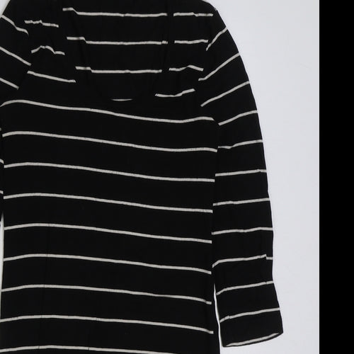 H&M Womens Black Striped Polyester A-Line Size XS Scoop Neck Pullover